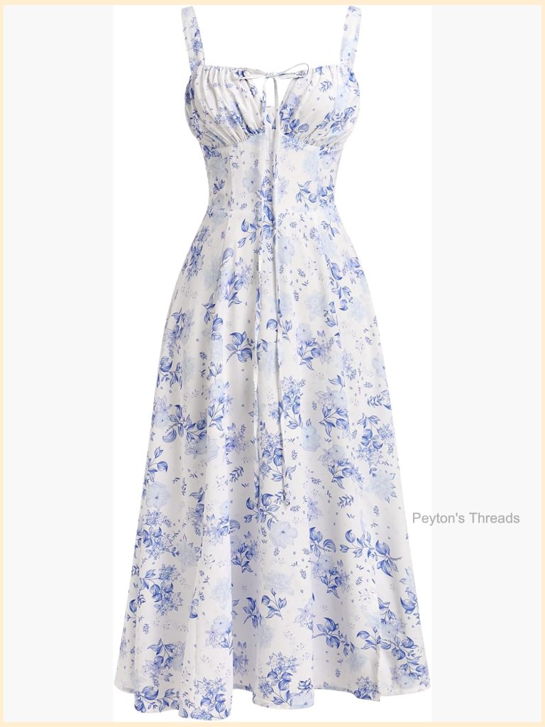 Women's Floral Corset Dress Mermaid Hem Spaghetti Strap Thigh Split Maxi